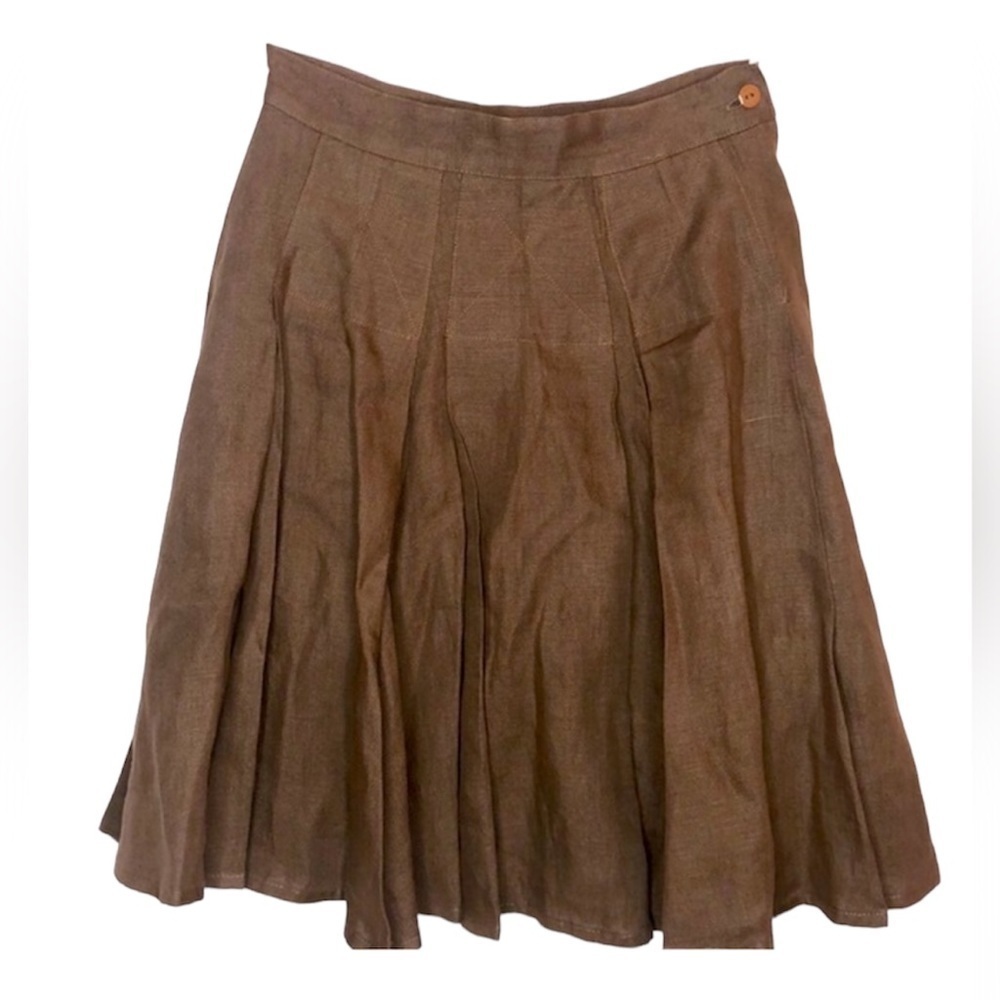 VINTAGE ECRU PARIS BROWN‎ PLEATED SKIRT